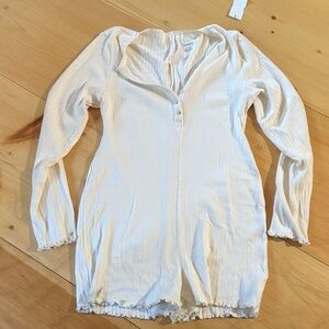 American Eagle Outfitters Cream Ribbed Lounge Romper